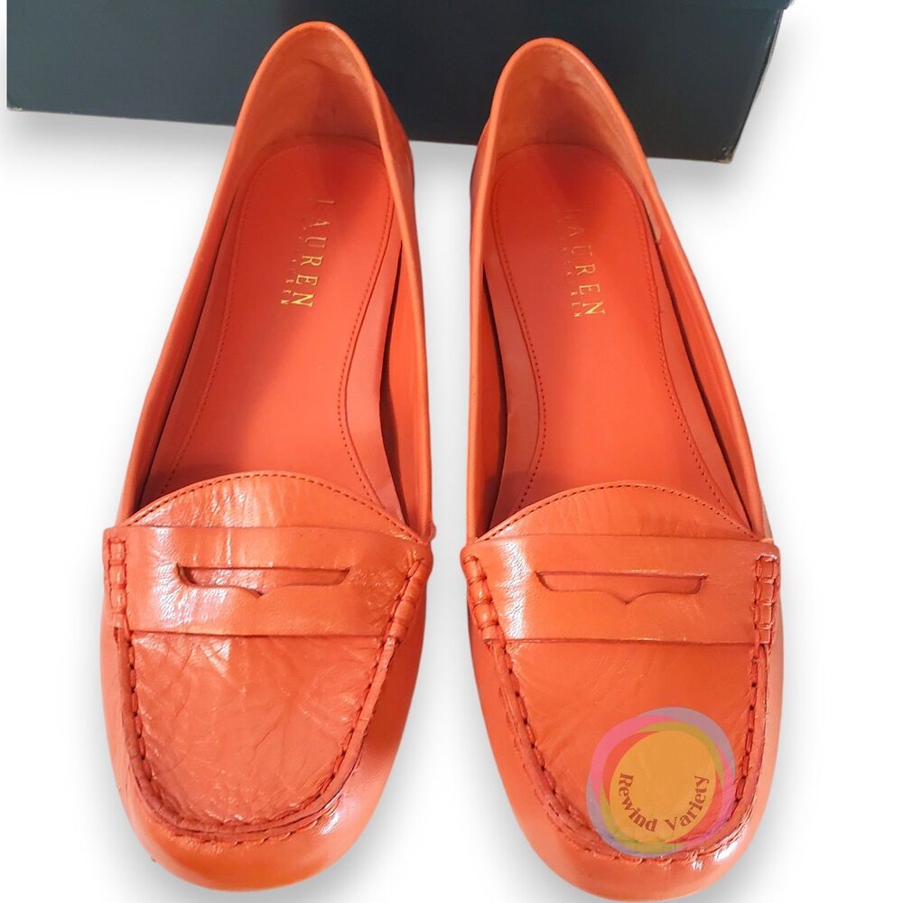 Lauren Ralph Lauren 9.5B Corita Orange Kidskin Loafers